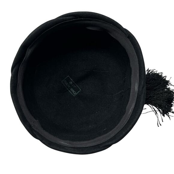 Vintage French Black Cocktail Hat 1950s Toque Tassel Pearl Paris